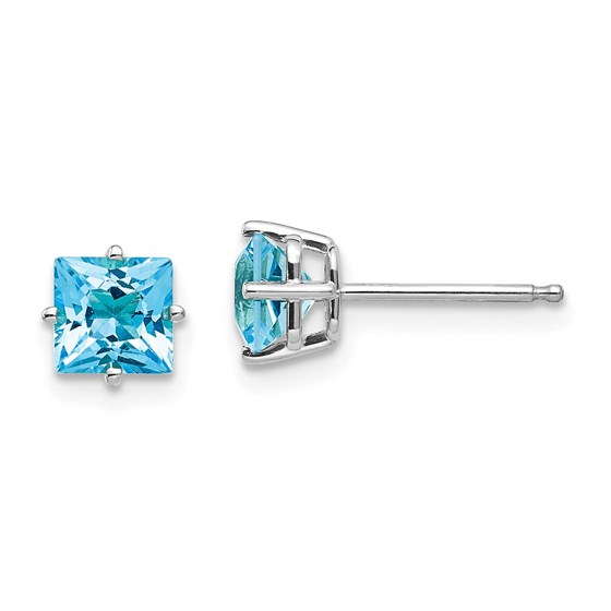 14k White Gold 5 mm Princess Cut Blue Topaz Earrings 14k White Gold 5 mm Princess Cut Blue Topaz Earrings